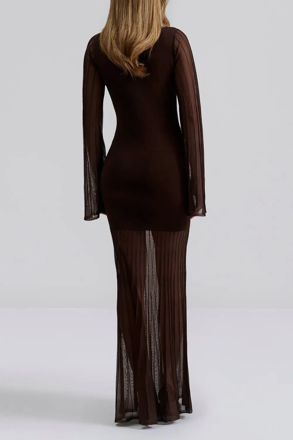 Sheer Flared Sleeve Maxi Dress