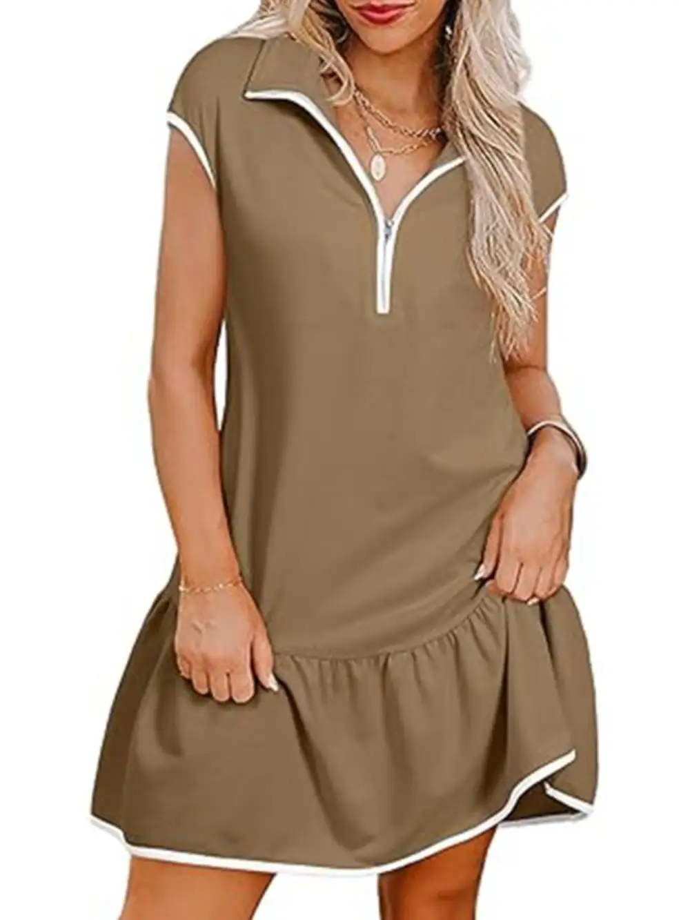 Zip Front Ruffle Dress Casual