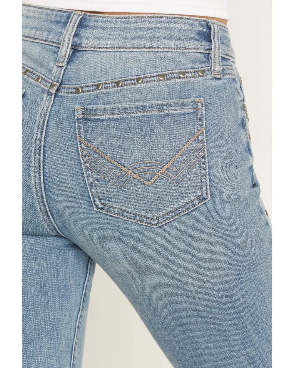 High Rise Bootcut Stretch Denim Studded Jeans