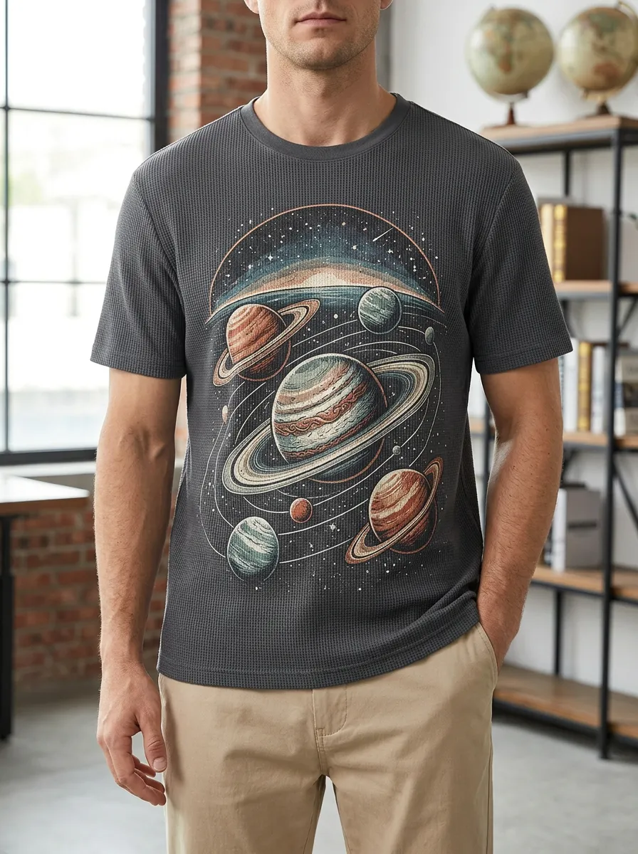 Men's Space Astronomy Lover Solar System Contemporary Crew Neck T-Shirt