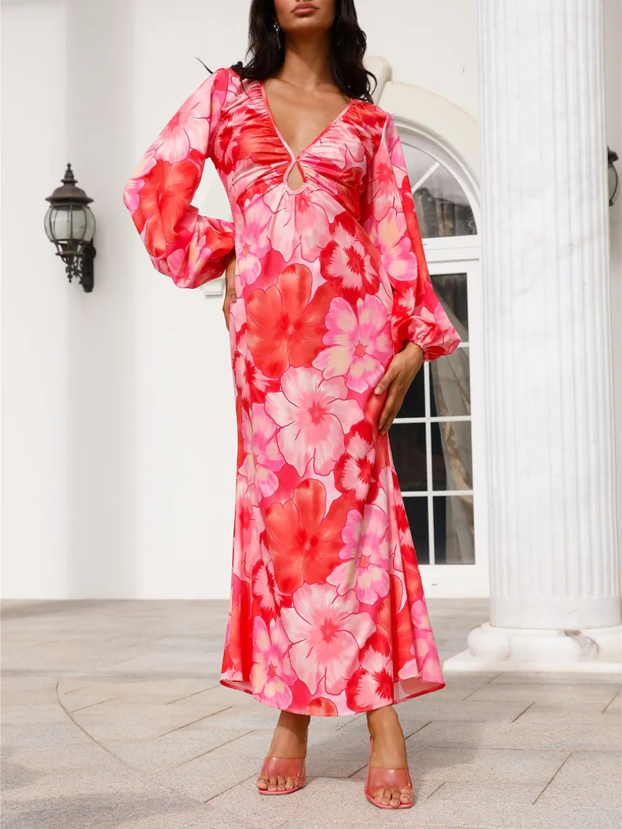 Print Balloon Sleeve Maxi Dress