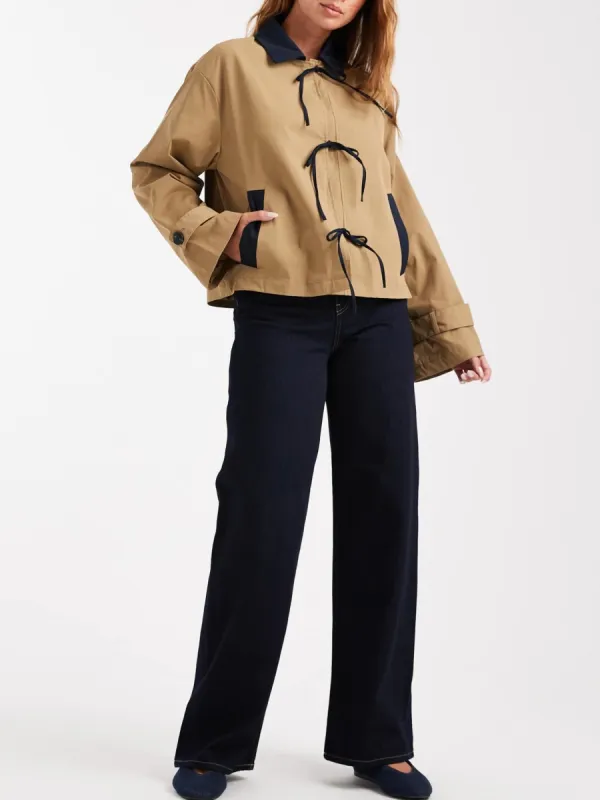 Contrast Tied Collared Jacket