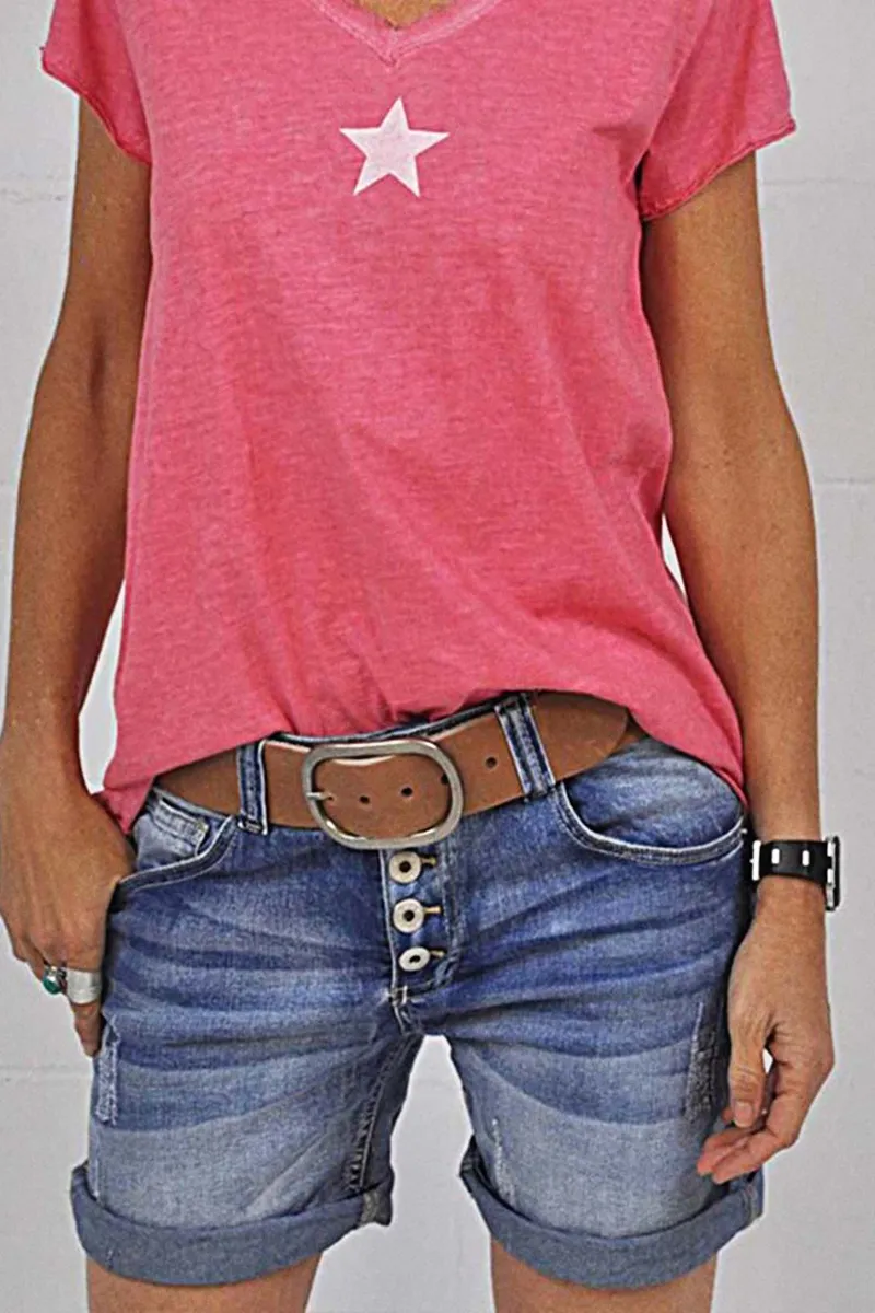 Button Fly Ripped Denim Shorts Without Belt