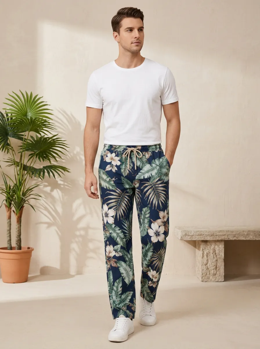 Men's Hibiscus Leaf Pattern Lush Pants