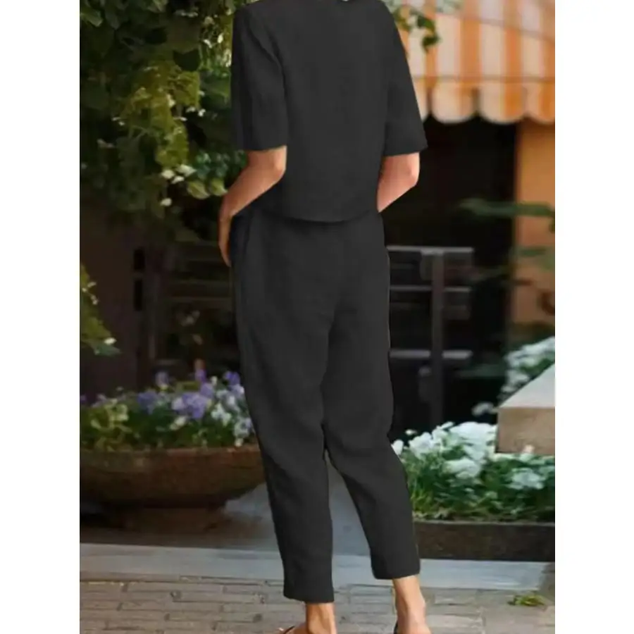Relaxed Round Neck Short Sleeve Top and Pants Set