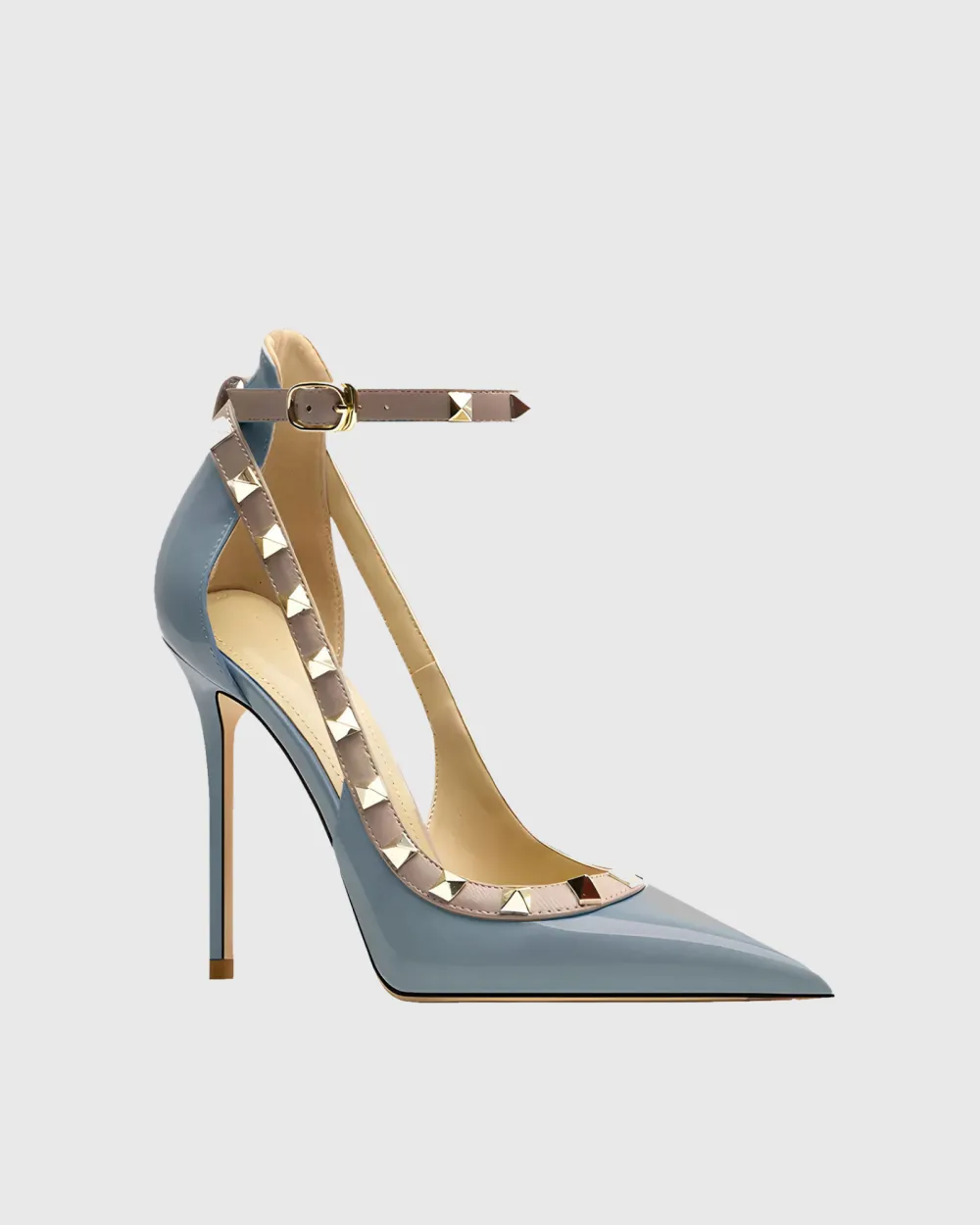 Rivet Embellished Strap Cutout Pumps in Blue
