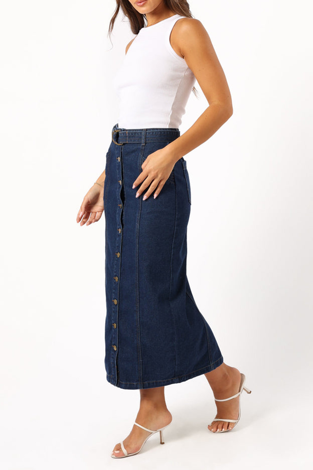 COMFORTABLE MIDI DENIM SKIRT