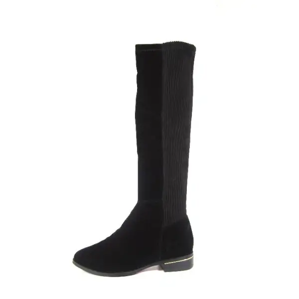Mixed Texture Stretch Knee High Boots