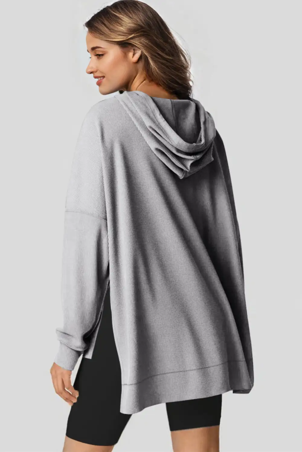 Waffle Knit Fleece Lined High Low Oversized Hoodie