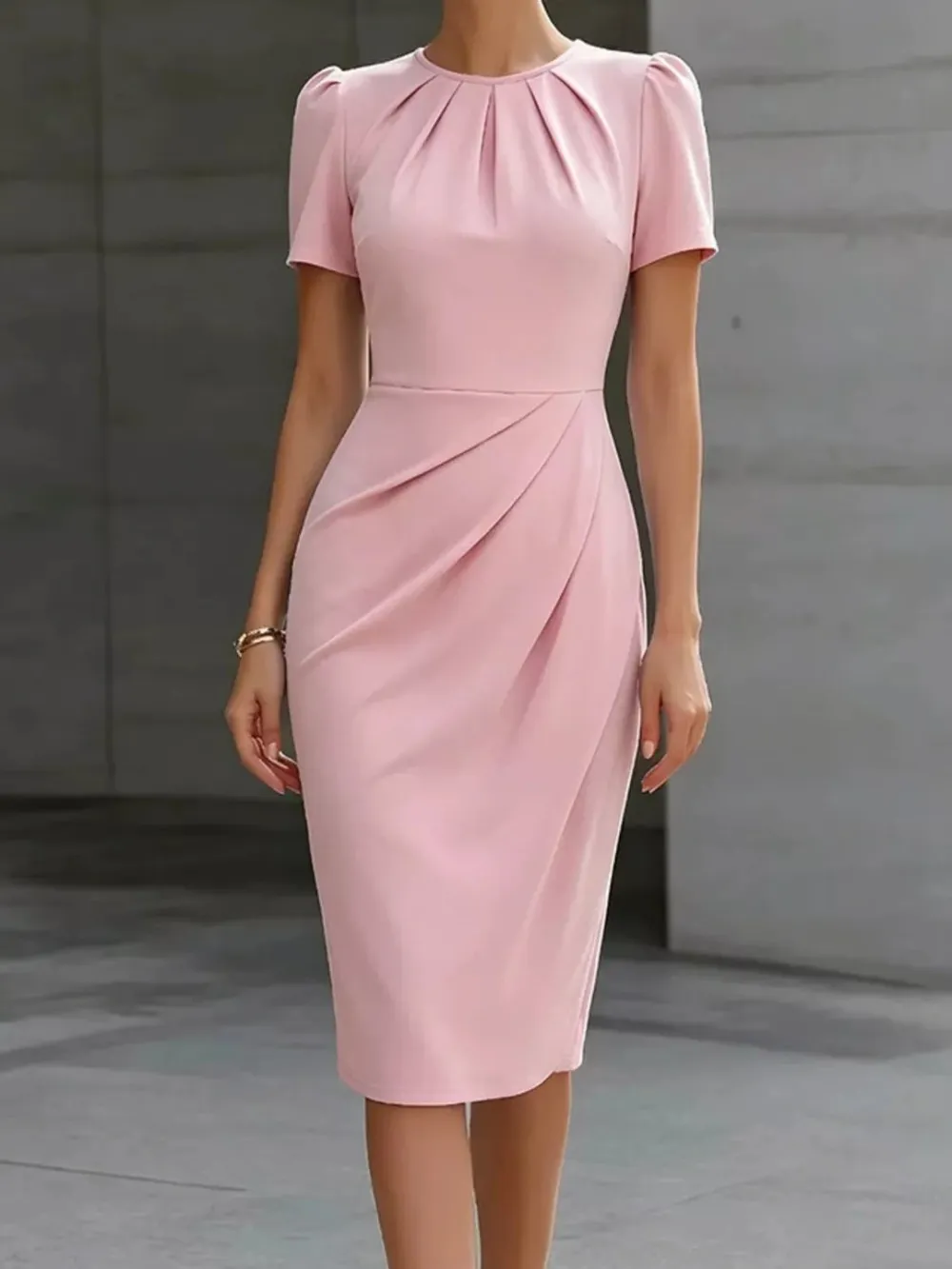 Ruched Short Sleeve Midi Dress