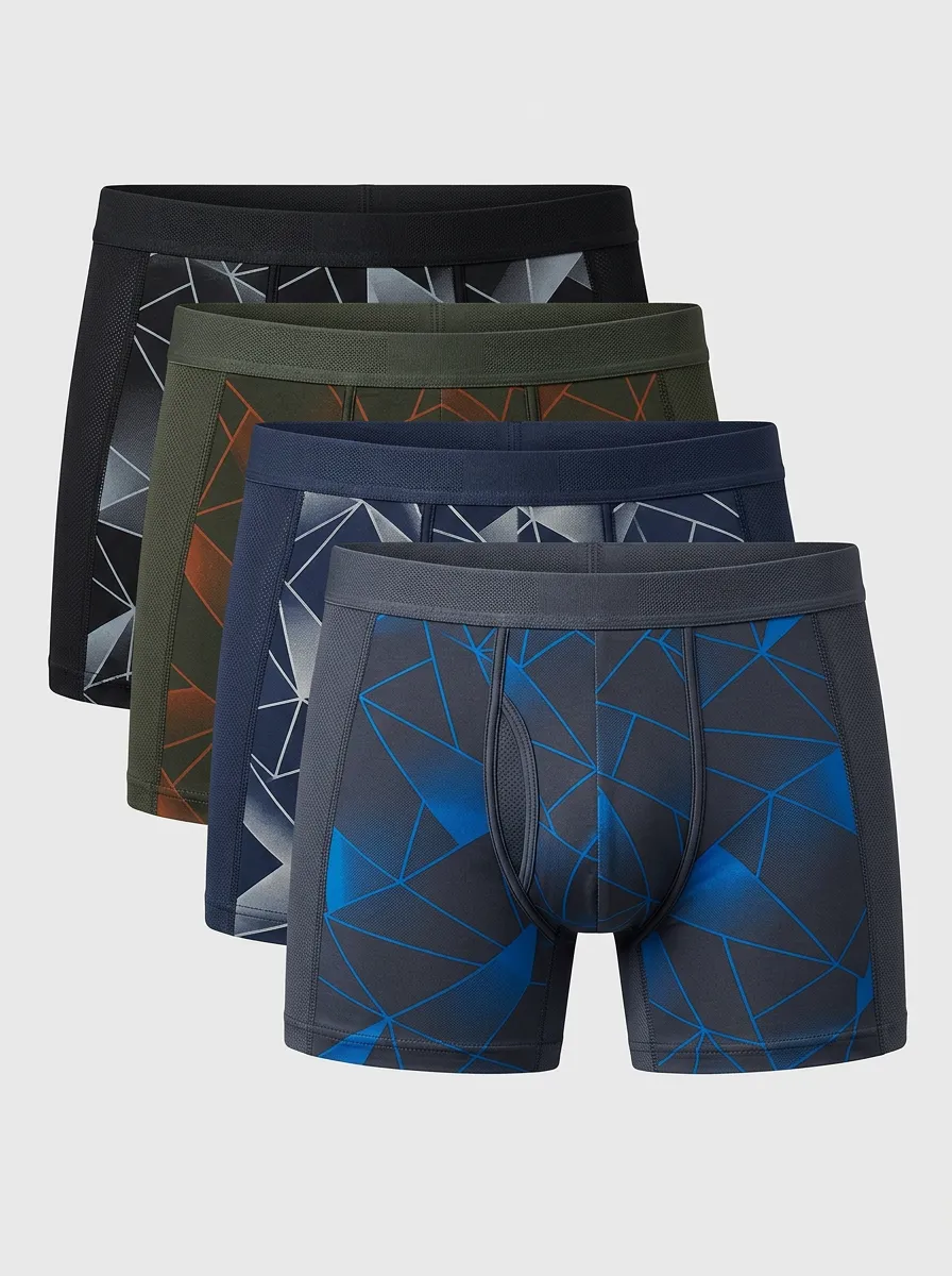 Relaxed Geometric Shape Men' Four Pack Boxer Briefs