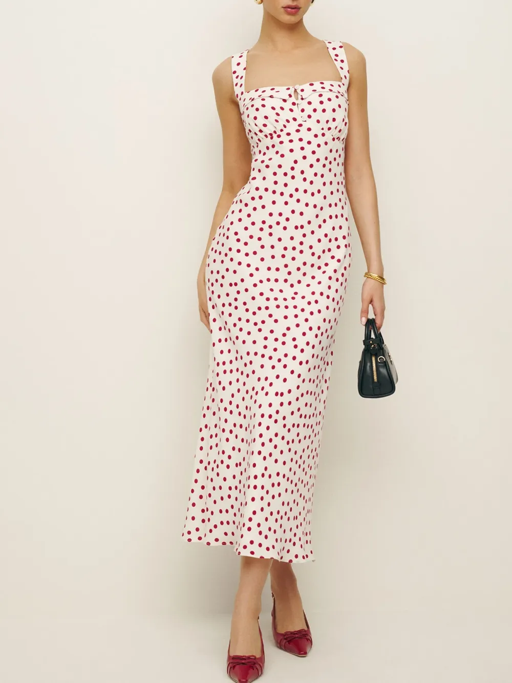 Ruffled Neckline Gingham Maxi Dress