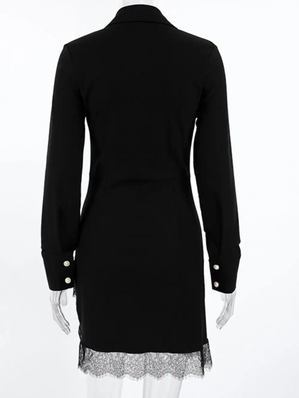 Lace Button Front Long Sleeve Dress Casual