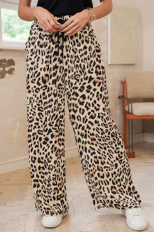 Allover Leopard Print Wide Leg Pants