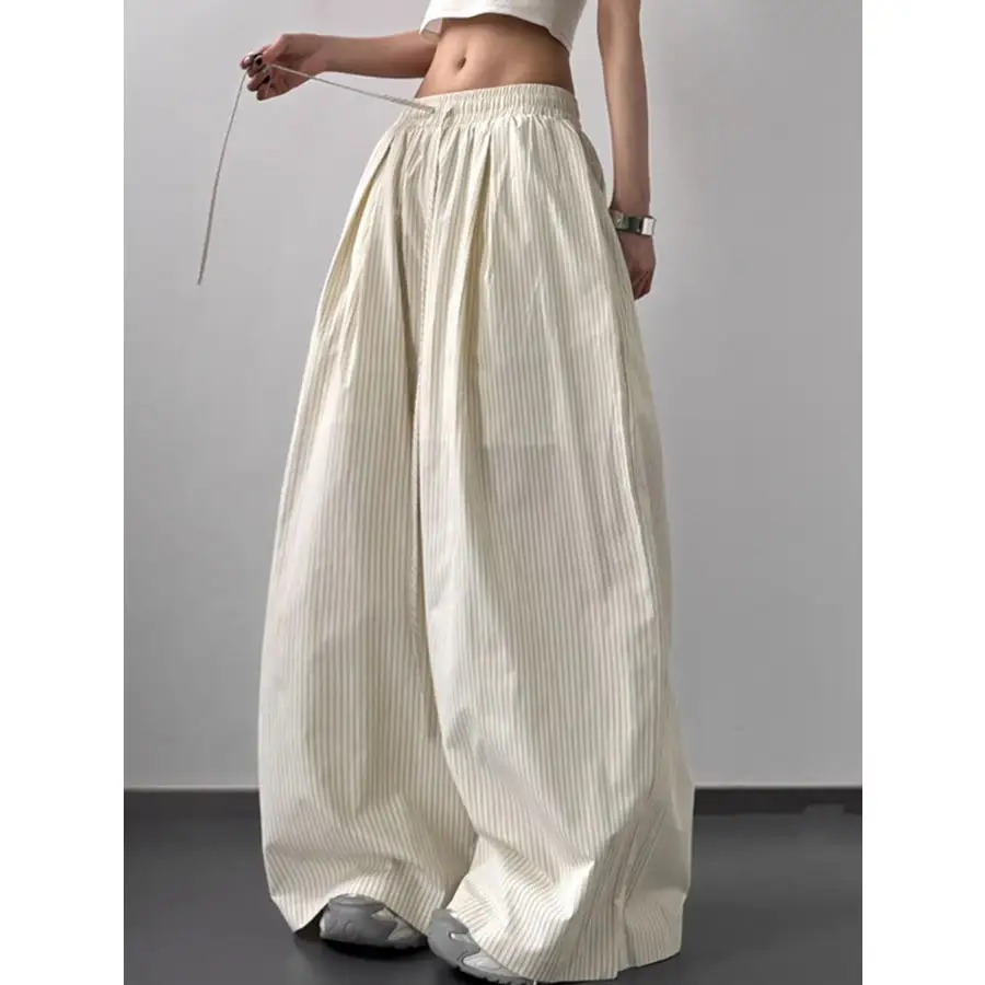Soft Striped Wide Leg Drawstring Pants