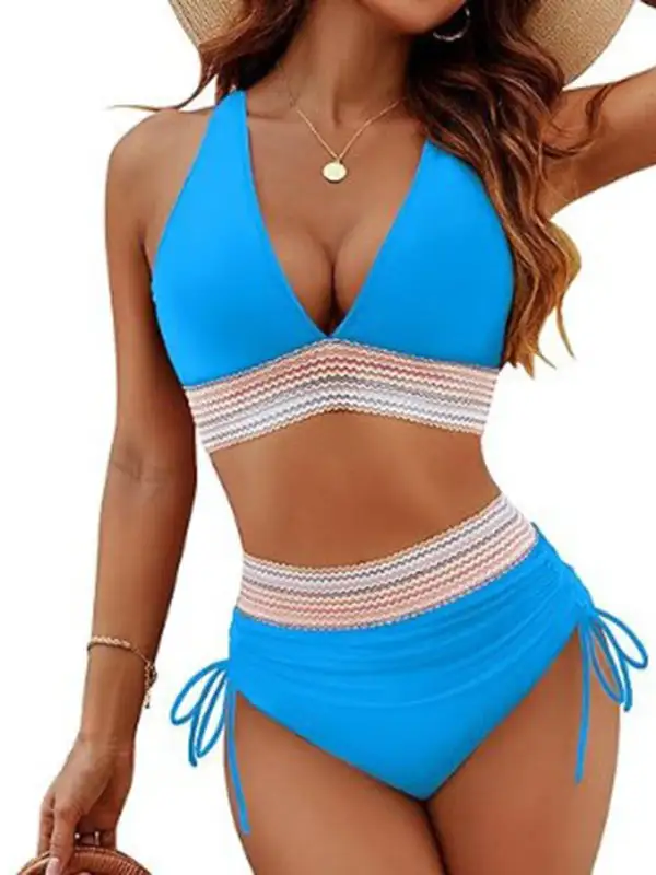 High Waist V Neck Tie Bikini Swim Set