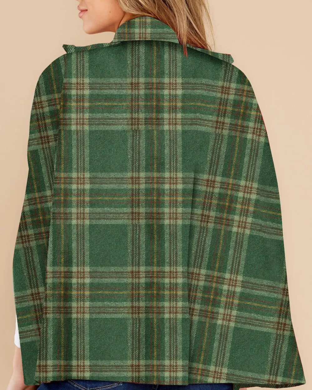Green Plaid Cloak Coat For Women