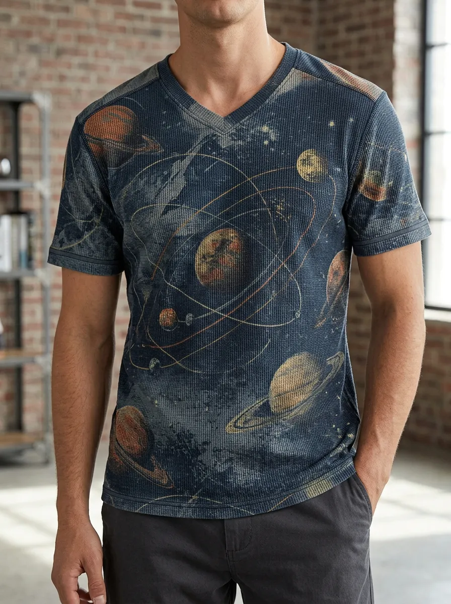 Men's Celestial Space Astronomy Solar System V-Neck T-Shirt