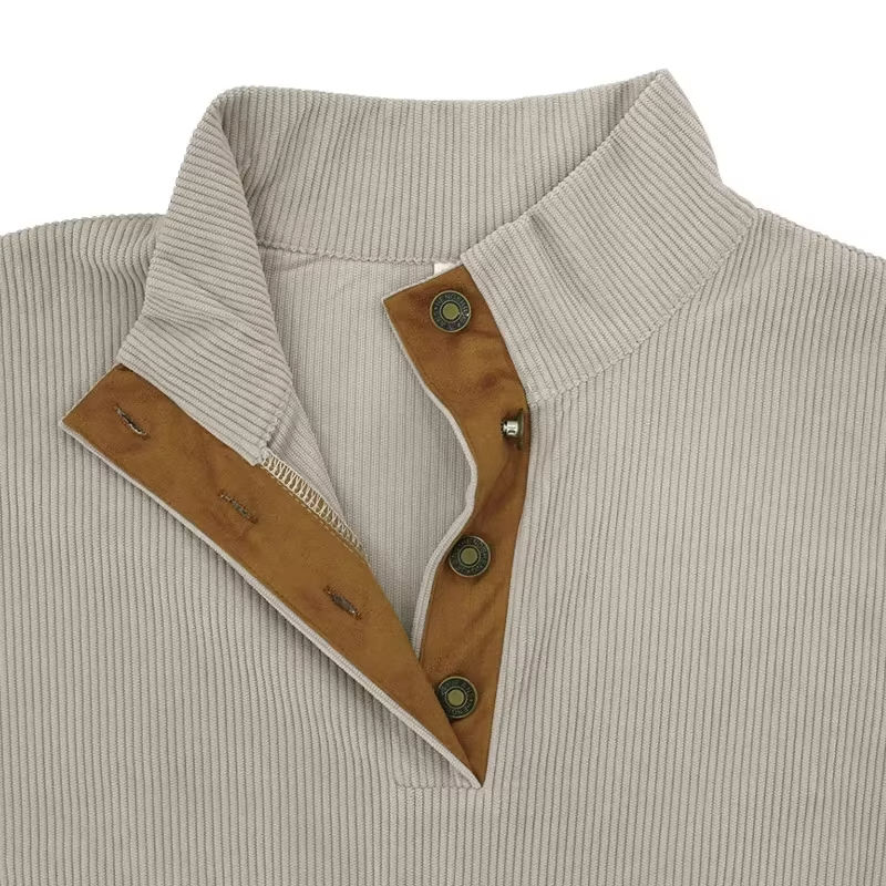 Men's Stand Collar Patchwork Corduroy Long-Sleeve Tee