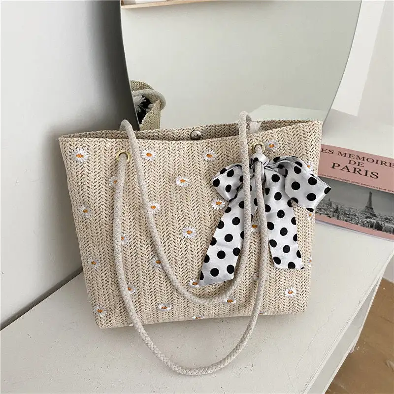 Floral Straw Everyday Tote Bag