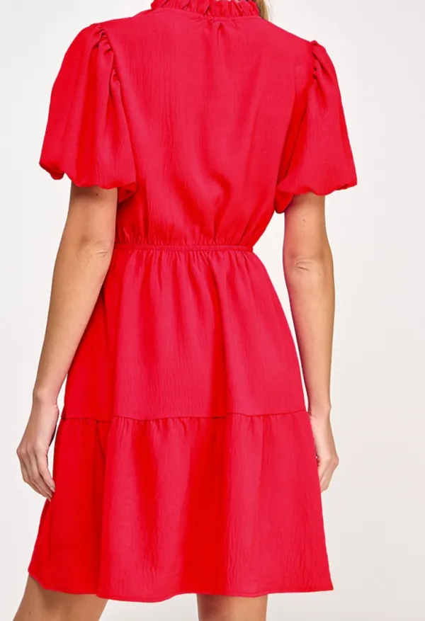 Ruffle Sleeve V Neck Dress