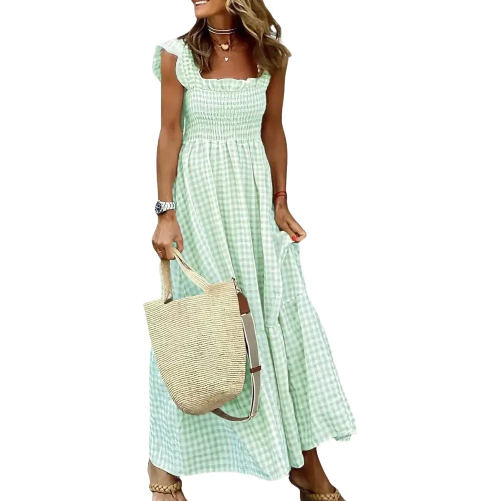 Women's Retro Plaid Smocked Dress