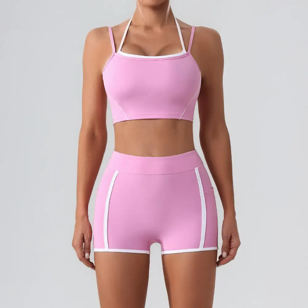 Contrast-Trim Backless Top and Shorts Active Set