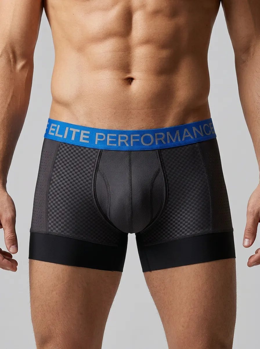 Men's Elite Performance Checkered Pattern Printed Boxer Briefs