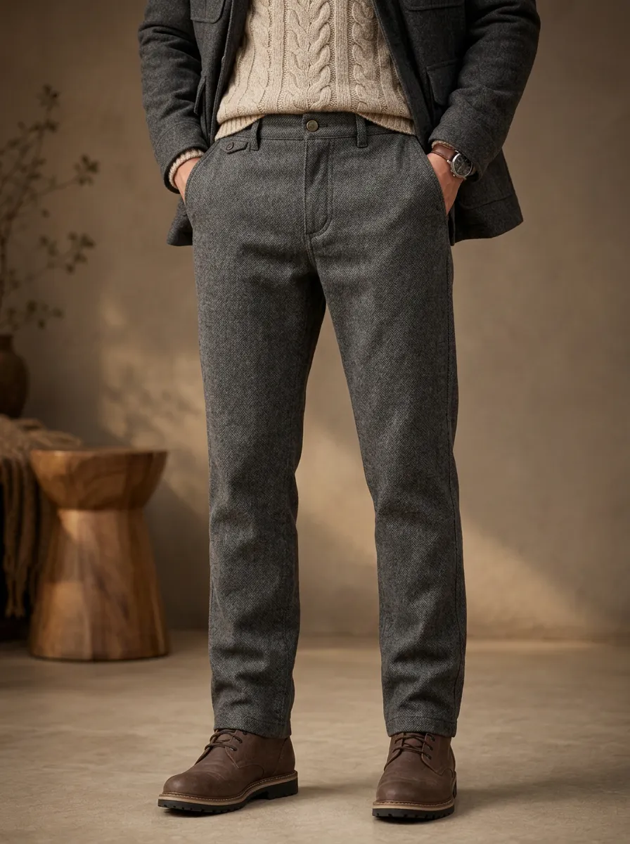 Men's Winter Slim Herringbone Pants