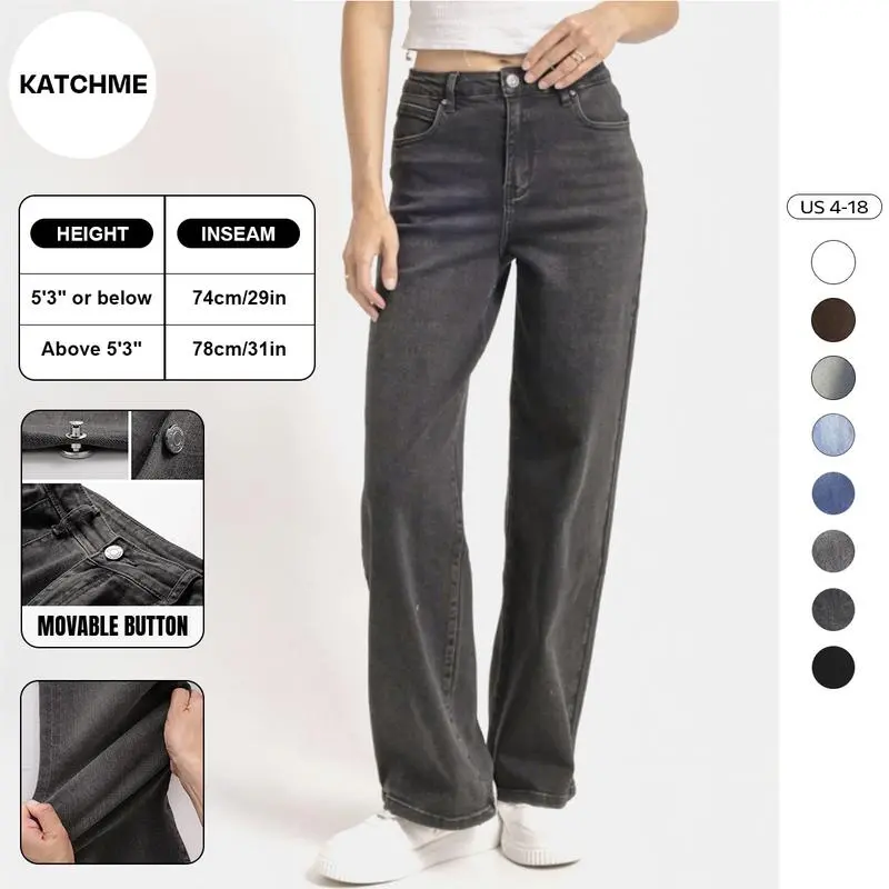 Women's simple high-waisted stretch wide-leg jeans