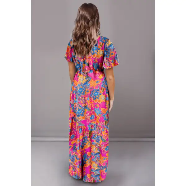Printed Surplice Short Sleeve Maxi Dress