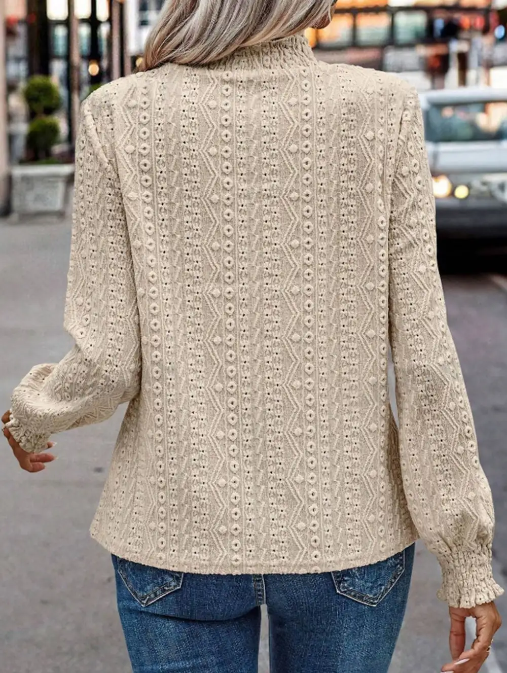 Jacquard Crew Neck Long Sleeve Tee