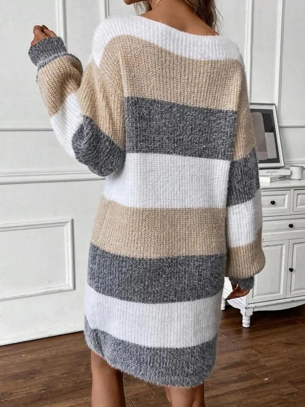 Patchwork Long Sleeve Sweater Dress
