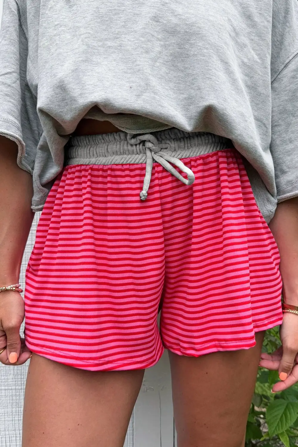 Striped Elastic Waist Patchwork Casual Shorts