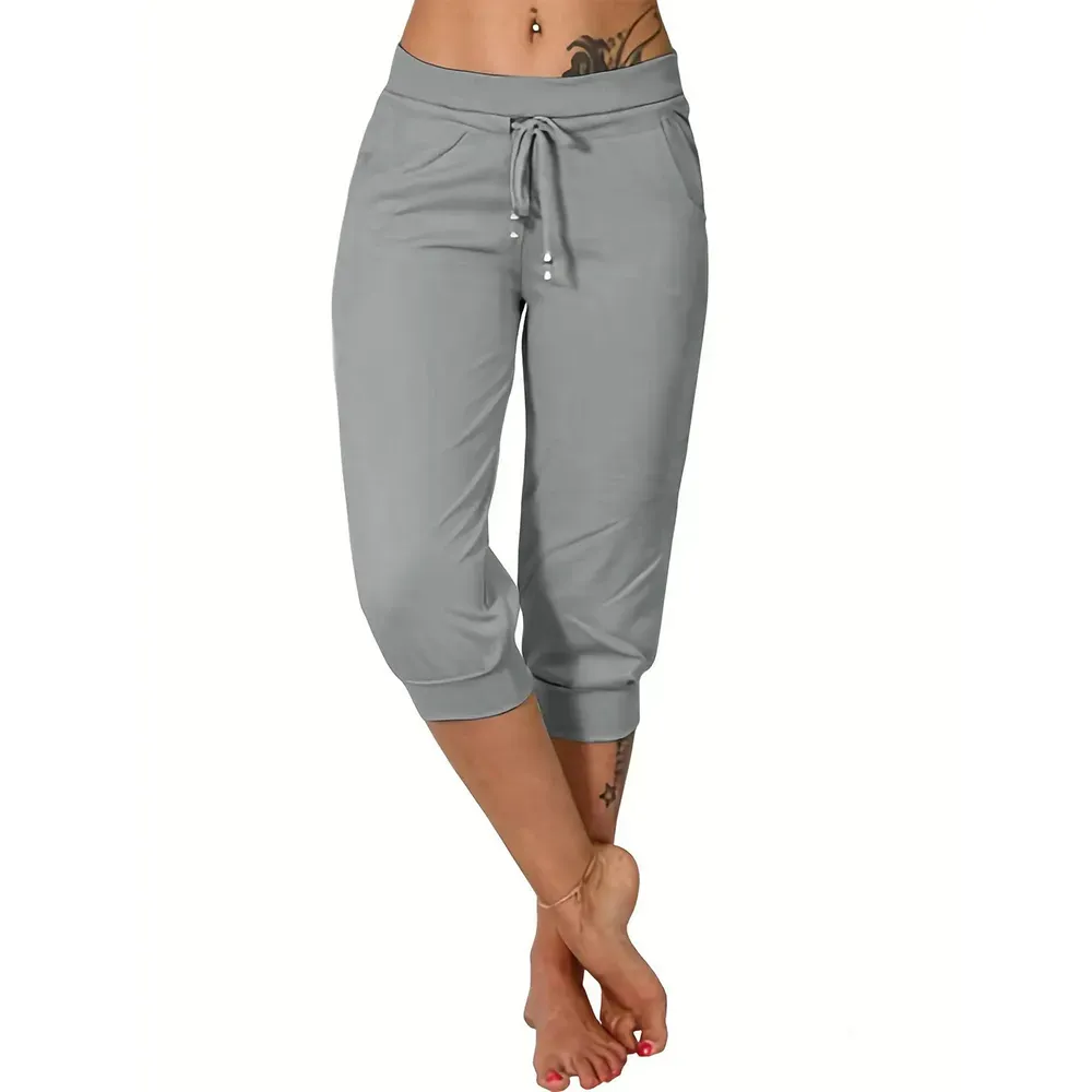 🔥Women's drawstring waist plain capri pants
