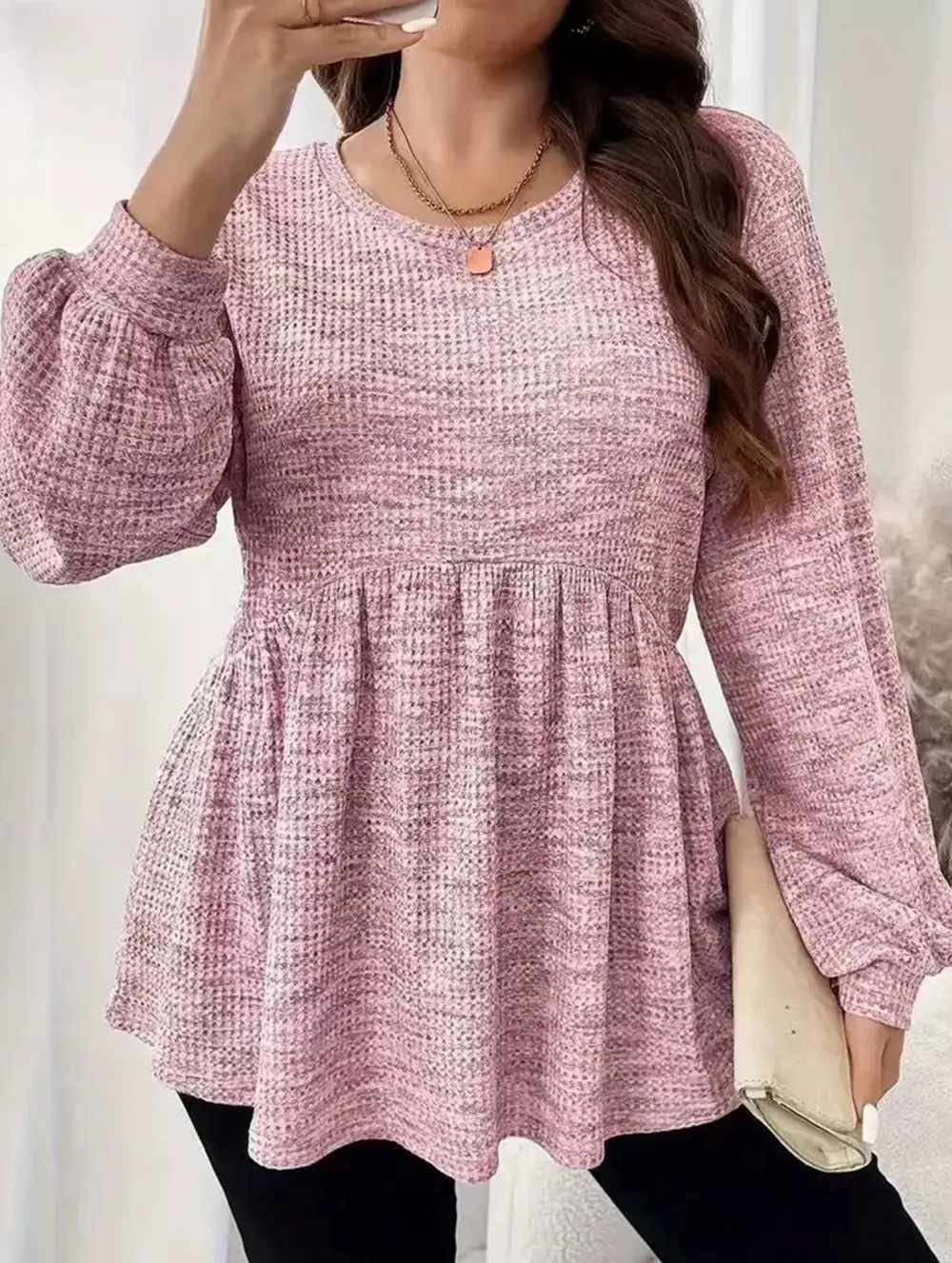 Tie Dye Ruffle Hem Lantern Sleeve Tee