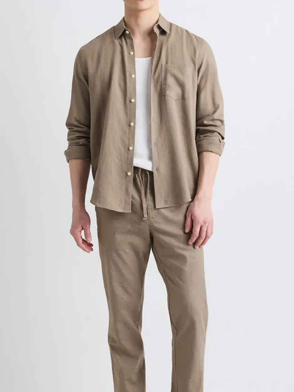 Khaki Long Sleeve Button Down Shirt With Pocket
