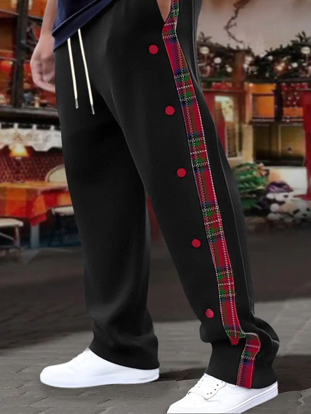 Men's Full Size Plaid Trim Snap Button Track