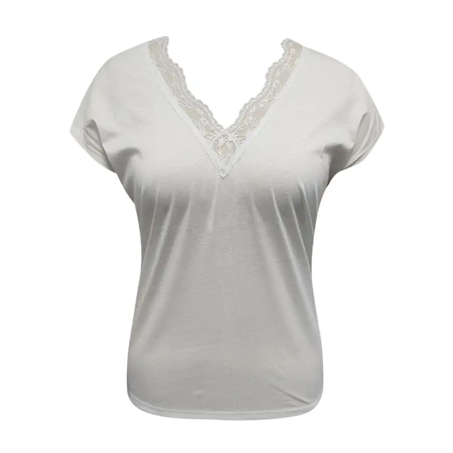 Full Size Lace Detail V-neck Short Sleeve Blouse