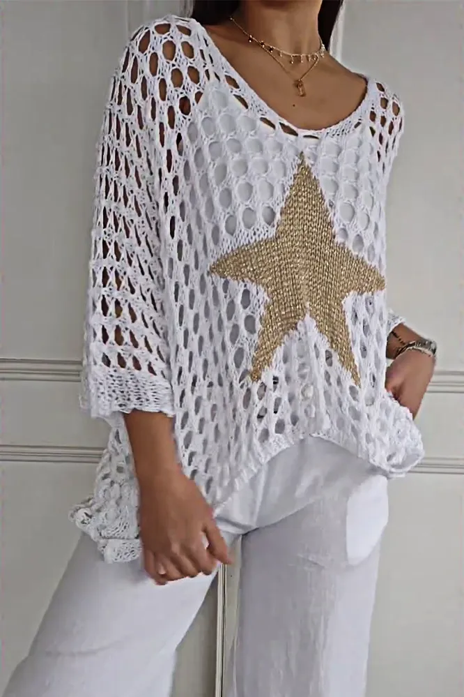 5PACK-Women'S Hollow Star Blouse