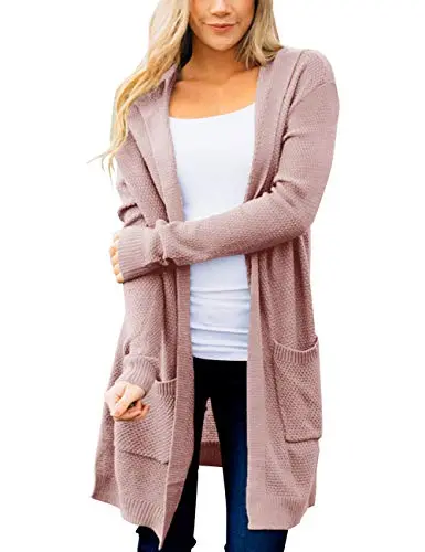 Women's Long Sleeve Open Front Hoodie Knit Sweater Cardigan Outwear