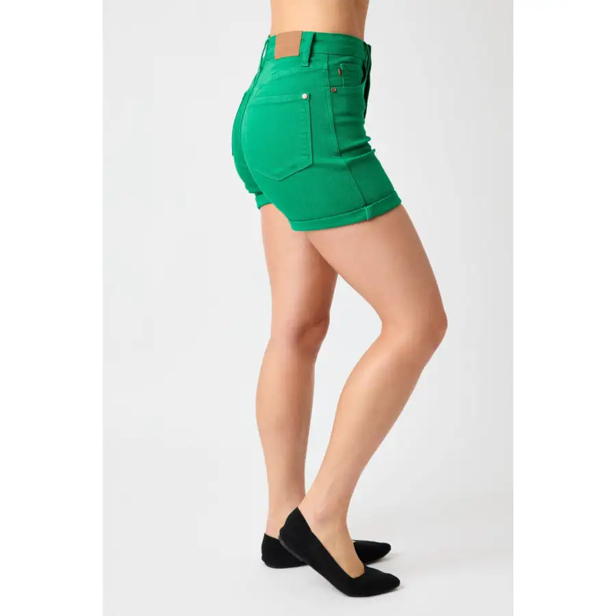Full Size Tummy Control Garment Dyed Denim Shorts
