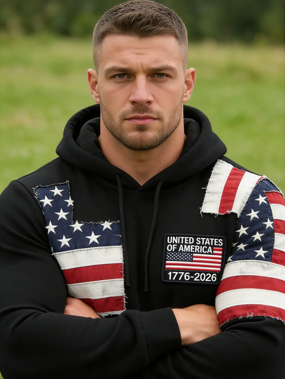 USA 250Th Anniversary ✦ Final Clearance Sale UNITED STATES OF AMERICA Flag Pattern Patchwork Hooded Sweatshirt