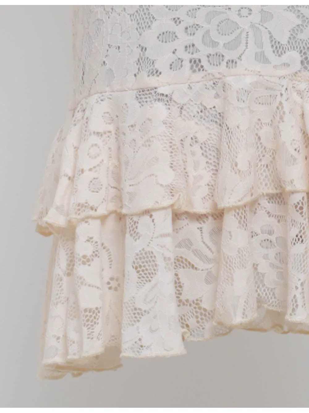 Lace Scalloped Trim V Neck Tiered Ruffle Mini Dress