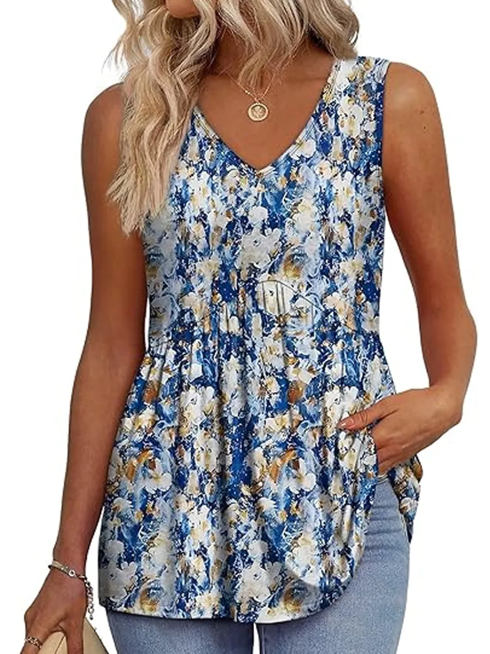 Womens Tank Tops 2025 Flowy Peplum Tops For Women Dressy Sleeveless V Neck Babydoll Tank Tops