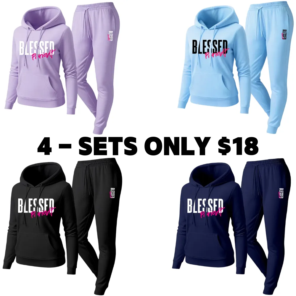 Women's Blessed Graphic Hoodie & Jogger Set – Cozy 2-Piece Casual Tracksuit