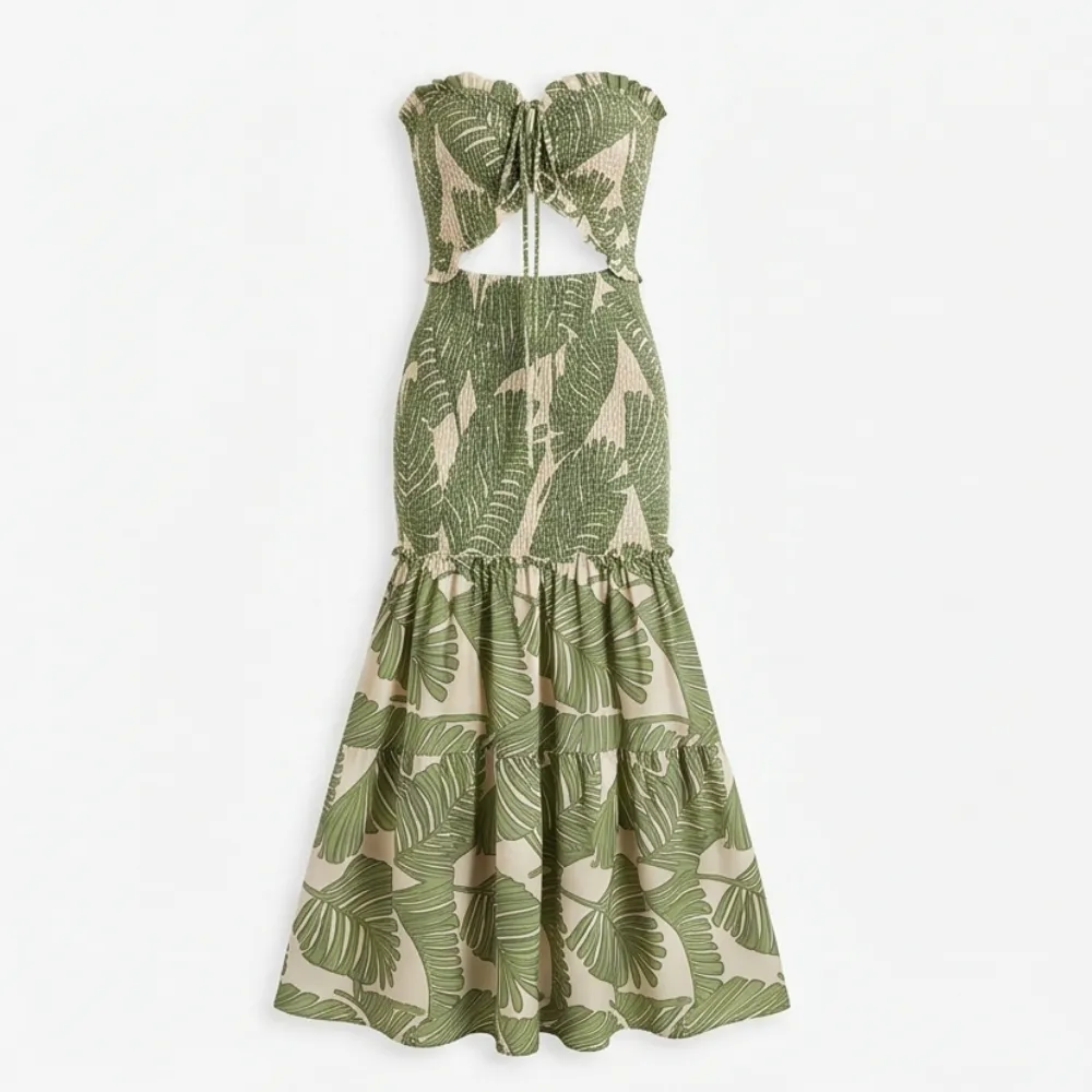 Floral Printed Palm Maxi Dress