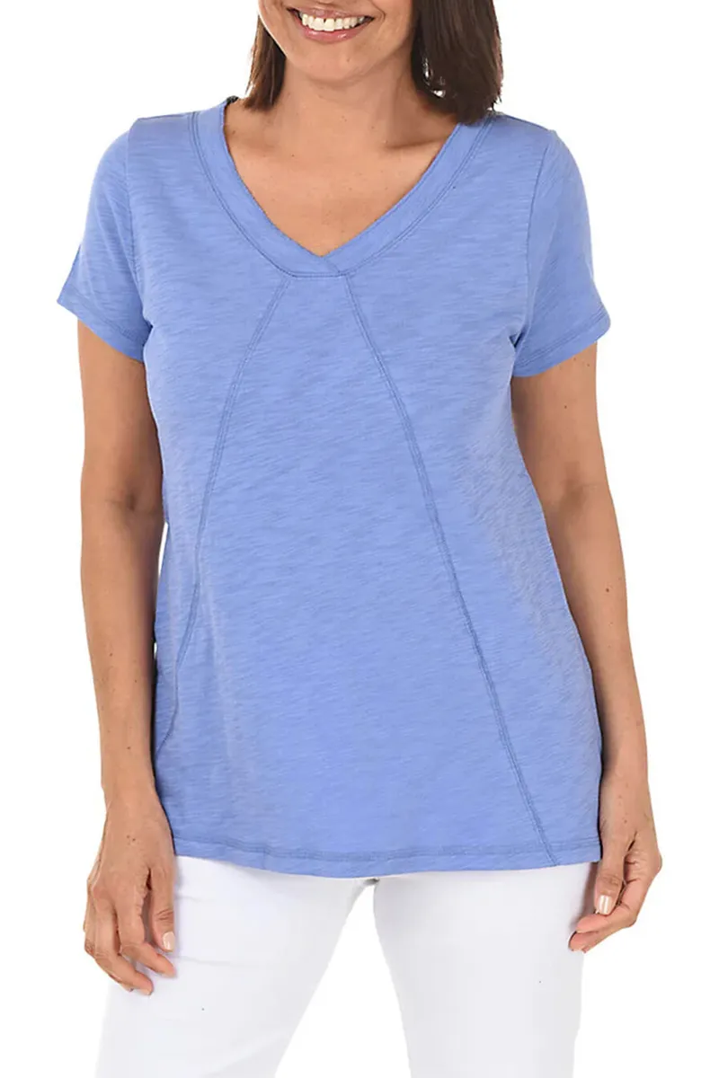 Slub-Knit Short Sleeve Seamed Tunic
