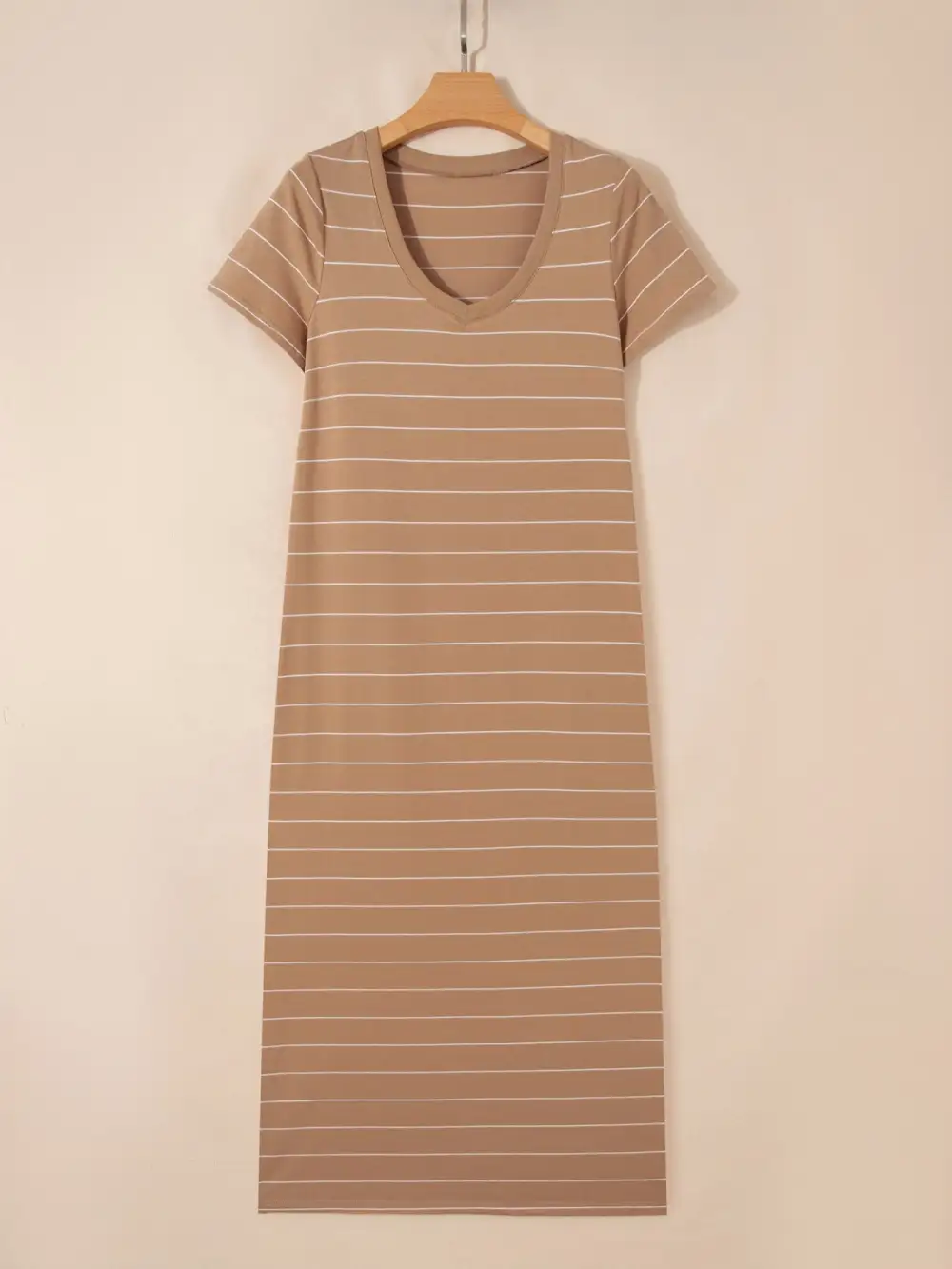 Striped Slit Short Sleeve Maxi Dress