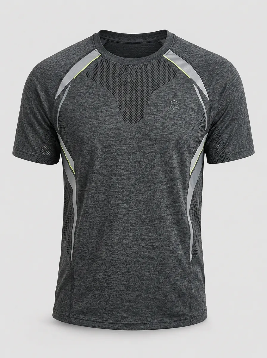 Men's Breathable Athletic Mesh Panel Reflective Printed T-shirt
